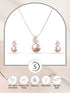 Rose Gold plated AD studded Round Pendant Earrings set chain