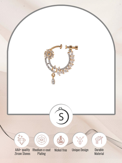 Gold plated AD studded Handcrafted Nose Ring