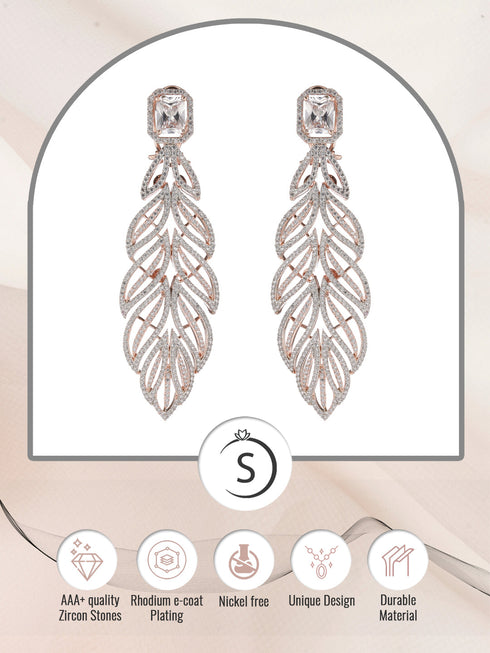 Rose Gold plated Leaf Design AD studded Earrings