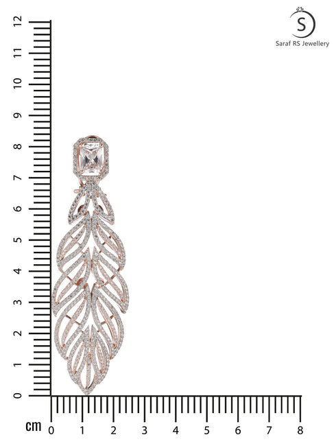 Rose Gold plated Leaf Design AD studded Earrings