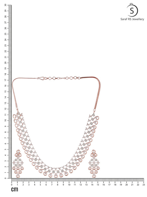 Rose Gold plated Unique Design AD studded Necklace Earrings