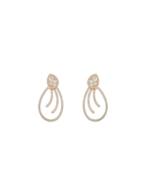 Rose Gold Plated AD Studded Pear Shaped Drop Earrings