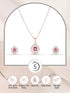 Rose Gold Plated Pink Ruby Studded Circle Pendant Locket Set Earrings and Chain