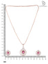 Rose Gold Plated Pink Ruby Studded Circle Pendant Locket Set Earrings and Chain