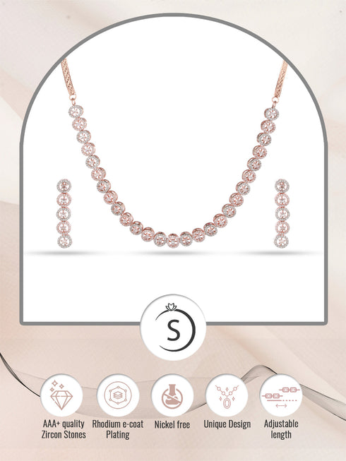 Rose Gold Plated White AD Studded Handcrafted Contemporary Jewellery Set Dropdown Earrings
