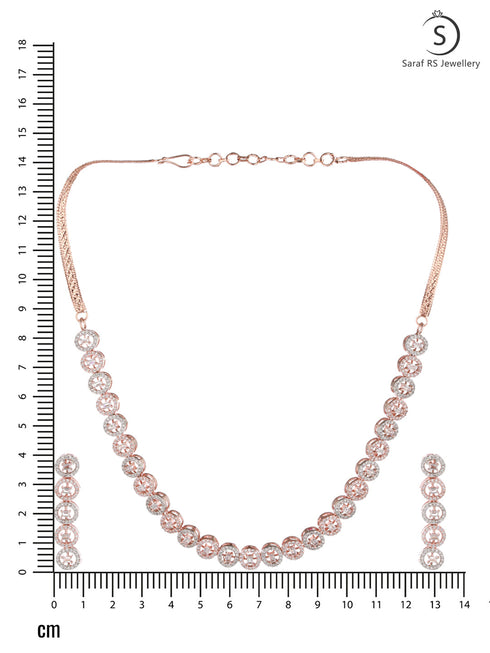 Rose Gold Plated White AD Studded Handcrafted Contemporary Jewellery Set Dropdown Earrings