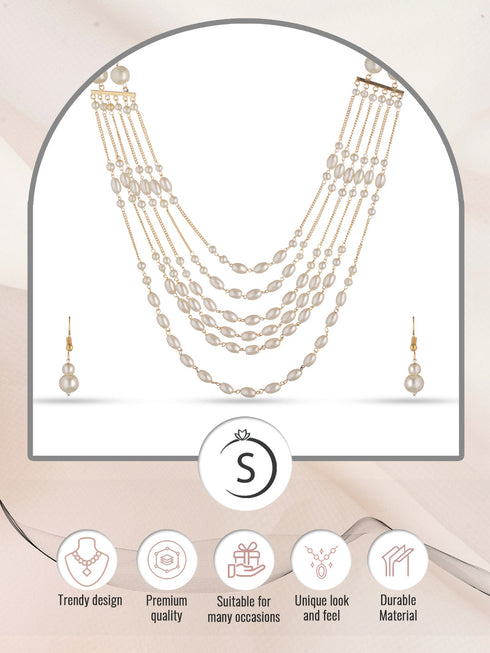 White Pearls Multi Layered Elegant Mala Jewellery Set Dropdown Earrings