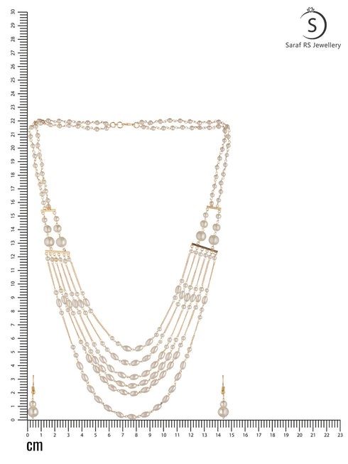 White Pearls Multi Layered Elegant Mala Jewellery Set Dropdown Earrings