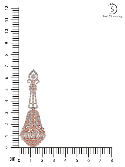 Rose Gold plated White AD studded handcrafted Bell shaped Jhumka for Women & Girls