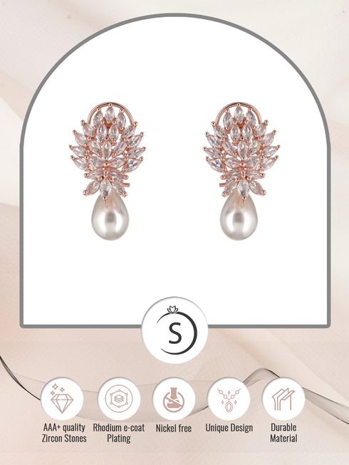 Luxurious Diamond Pearl Drop Earring High Quality White Pearl AD studded