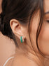 Silver Plated Green Enamelled AD Studded Bali Hoop earrings