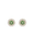 White Rhodium Green Emerald Studded Floral Design Solar Statement Studds Earrings