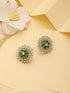 White Rhodium Green Emerald Studded Floral Design Solar Statement Studds Earrings