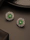 White Rhodium Green Emerald Studded Floral Design Solar Statement Studds Earrings