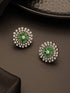 White Rhodium Green Emerald Studded Floral Design Solar Statement Studds Earrings
