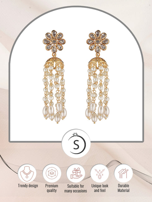 Gold Plated Polki Pearl Beaded Light Weight Jhumki Earrings