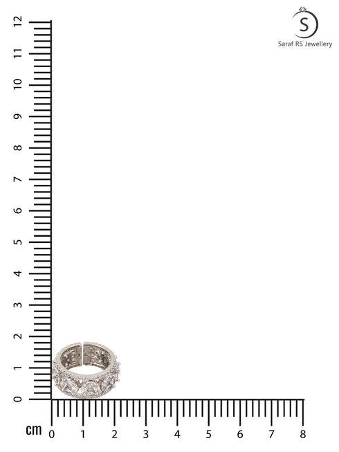 Silver Rhodium Plated White AD Studded Band Challa Finger Ring