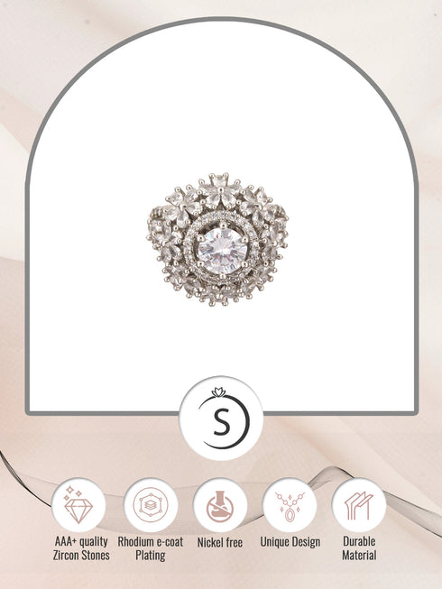 Silver Plated White AD Studded Cluster Finger Ring