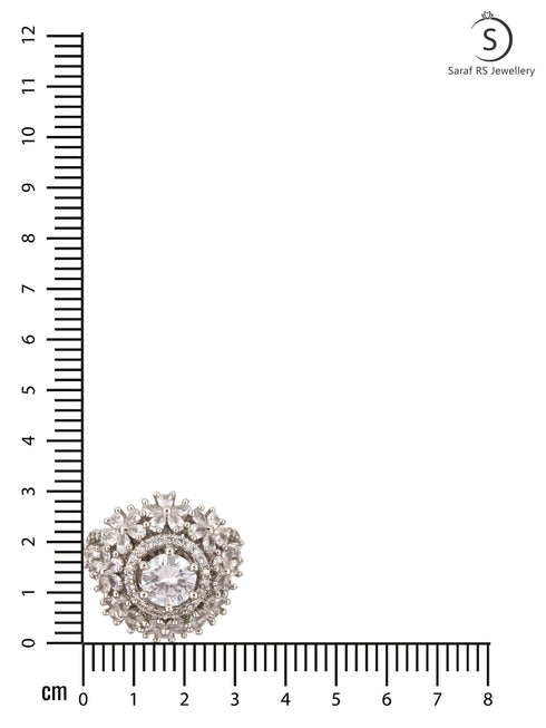 Silver Plated White AD Studded Cluster Finger Ring