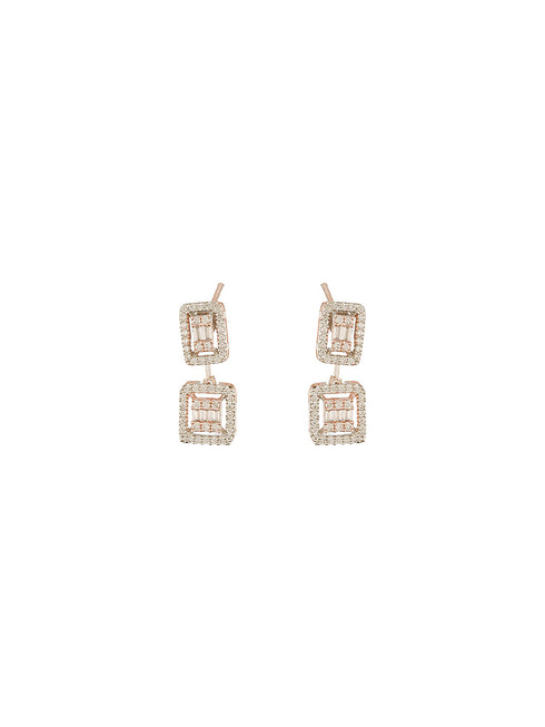 Rose Gold Plated Zircon Studded Classic Minimal Geometric Drop Earrings