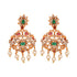 Gold Plated Green stone studded Pearl beaded Handcrafted Temple Jewellerey Set