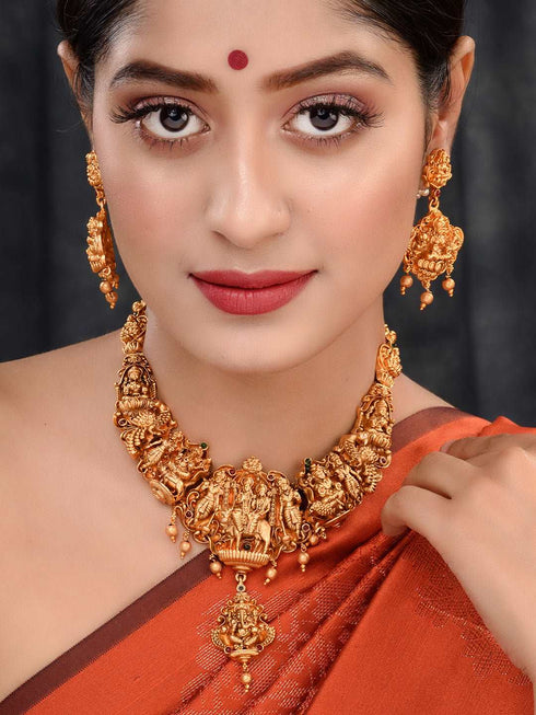 Gold Plated Exquisite Design Shiv Parivar Temple Jewellery Set