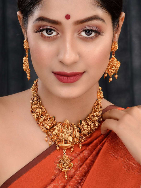 Gold Plated Exquisite Design Shiv Parivar Temple Jewellery Set
