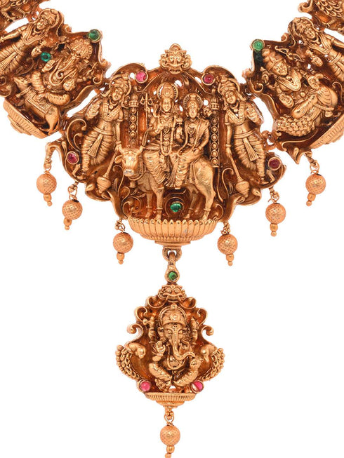 Gold Plated Exquisite Design Shiv Parivar Temple Jewellery Set