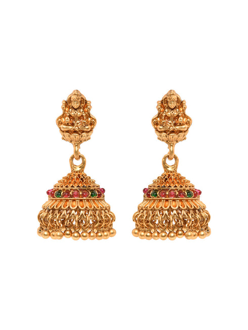 Gold Plated Exquisite Lakshmi Design Haram Temple Jewellery Set Jhumki Earrings
