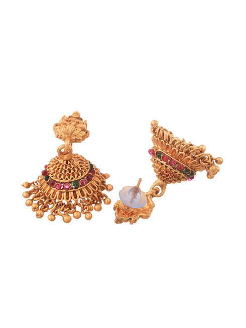Gold Plated Exquisite Lakshmi Design Haram Temple Jewellery Set Jhumki Earrings