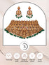 Gold Plated Intricate Temple Design Dangling Green Beads Choker Jewellery Set