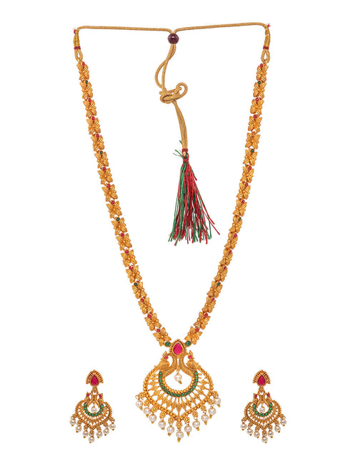 Gold Toned Grand South Indian Imitation Bridal Temple Jewellery Set