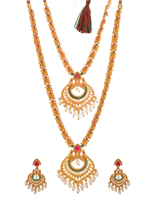 Gold Toned Grand South Indian Imitation Bridal Temple Jewellery Set