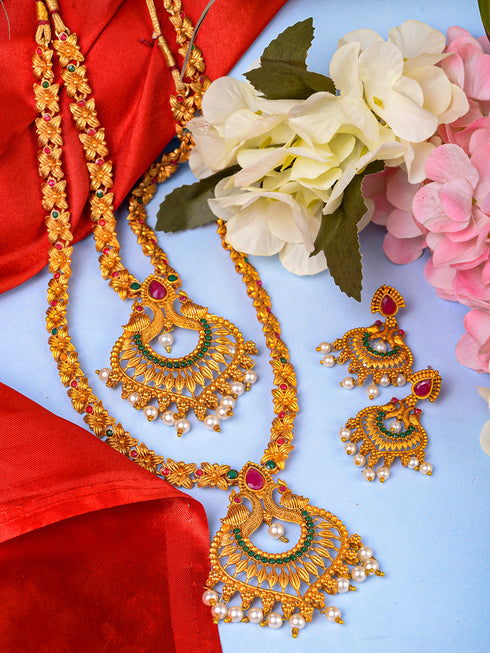 Gold Toned Grand South Indian Imitation Bridal Temple Jewellery Set