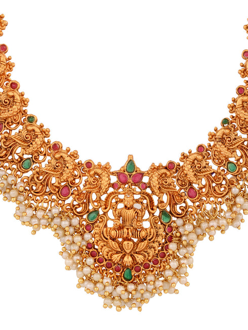 Gold Toned Gorgeous Saaddhvi Haram Combo Temple Jewellery Set