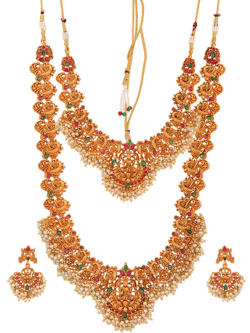Gold Toned Gorgeous Saaddhvi Haram Combo Temple Jewellery Set