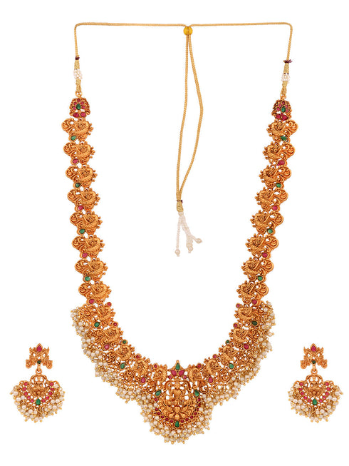 Gold Toned Gorgeous Saaddhvi Haram Combo Temple Jewellery Set