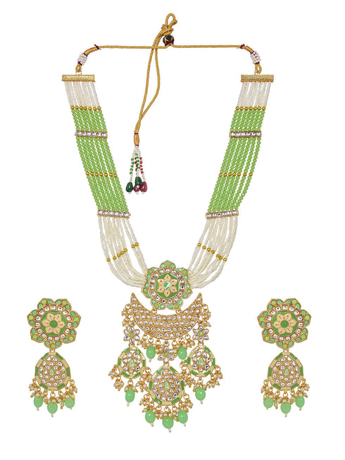 GoldPlated Mint AD & Kundan Stone Studded Necklace Jewellery Set