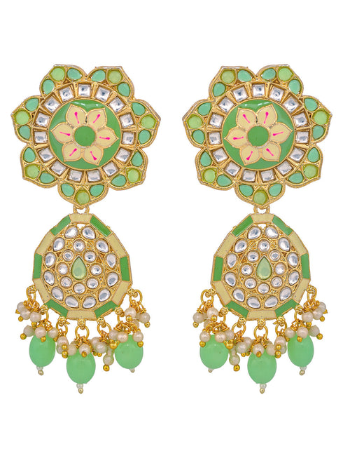 GoldPlated Mint AD & Kundan Stone Studded Necklace Jewellery Set
