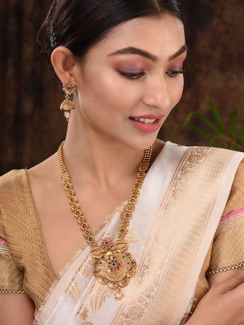 GoldPlated Multi Kundan studded Handcrafted Necklace Jewellery Set
