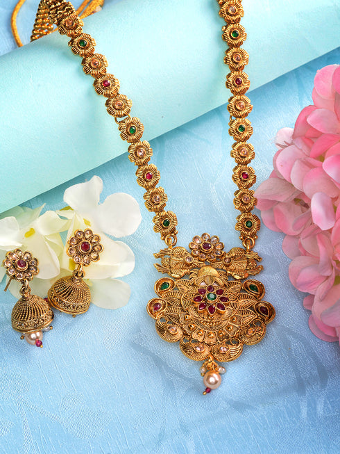 GoldPlated Multi Kundan studded Handcrafted Necklace Jewellery Set