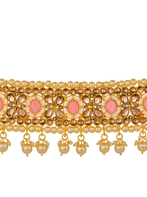Gold Plated Pink AD studded Kundan Choker Jewellery Set