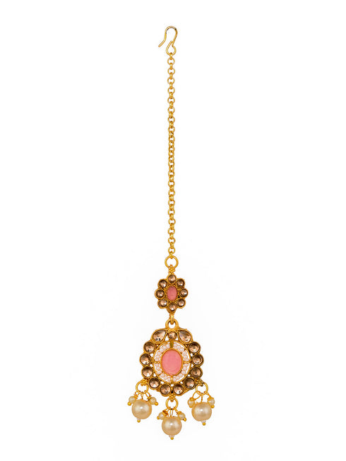 Gold Plated Pink AD studded Kundan Choker Jewellery Set