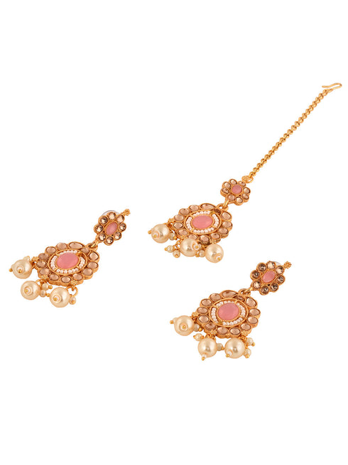 Gold Plated Pink AD studded Kundan Choker Jewellery Set