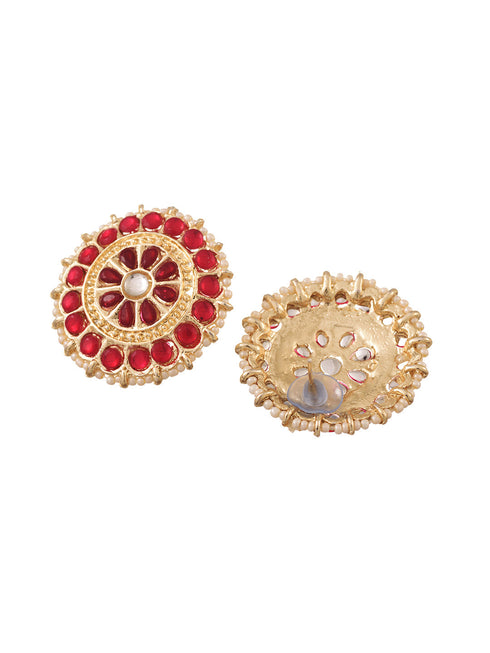 Gold Plated Red stone studded Pearl beaded Choker Jewellery set