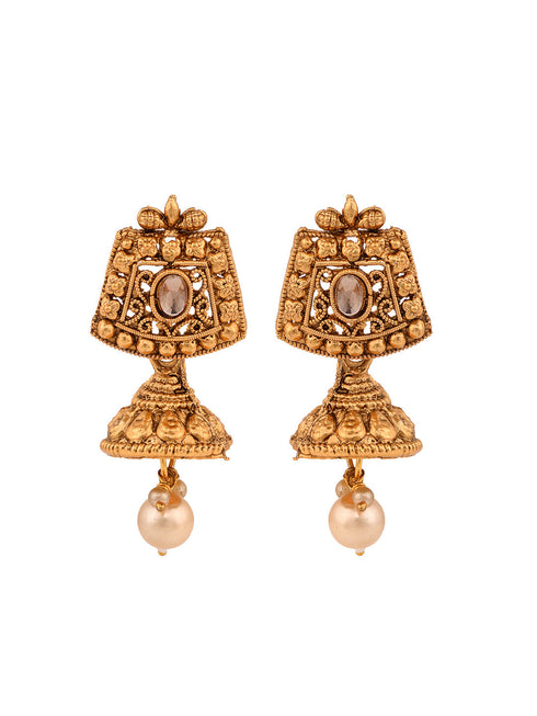 Gold Plated Kundan Studded Pearl Beaded Long Necklace Jewellery Set