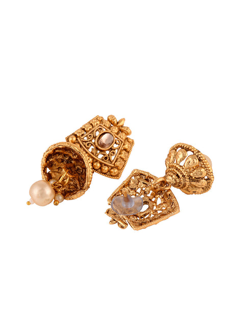 Gold Plated Kundan Studded Pearl Beaded Long Necklace Jewellery Set