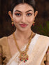 Gold Plated Red & Green stone studded floral long Temple Necklace Jewellerey Set