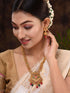 Gold Plated Red & Green stone studded floral long Temple Necklace Jewellerey Set