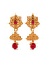 Gold Plated Red & Green stone studded floral long Temple Necklace Jewellerey Set